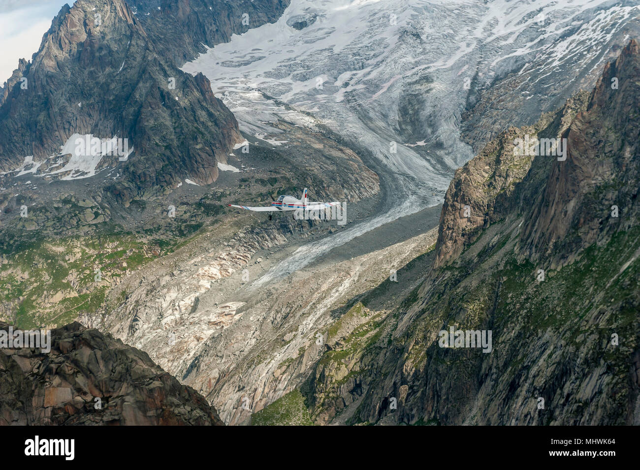 Visite turistiche volo in aeroplano sopra il massiccio del Monte Bianco, regione Rhone-Alpes, Francia Foto Stock