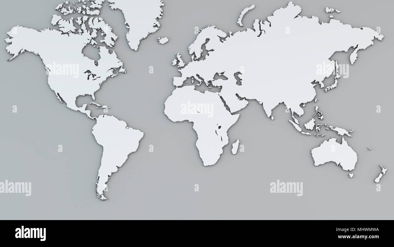 Mappa mondo bianco mappa geografica, cartografia, atlas Foto Stock