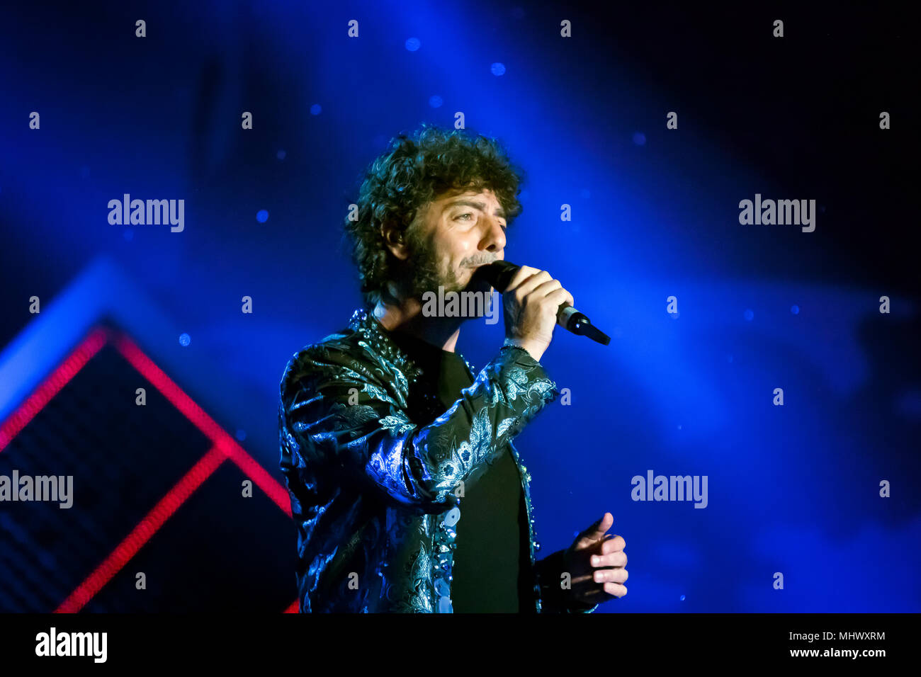 Roma, Italia - 01 Maggio 2018: Max Gazzè esegue sul palco del concerto del primo di Maggio a Piazza San Giovanni. Il cantante italiano è tra i th Foto Stock