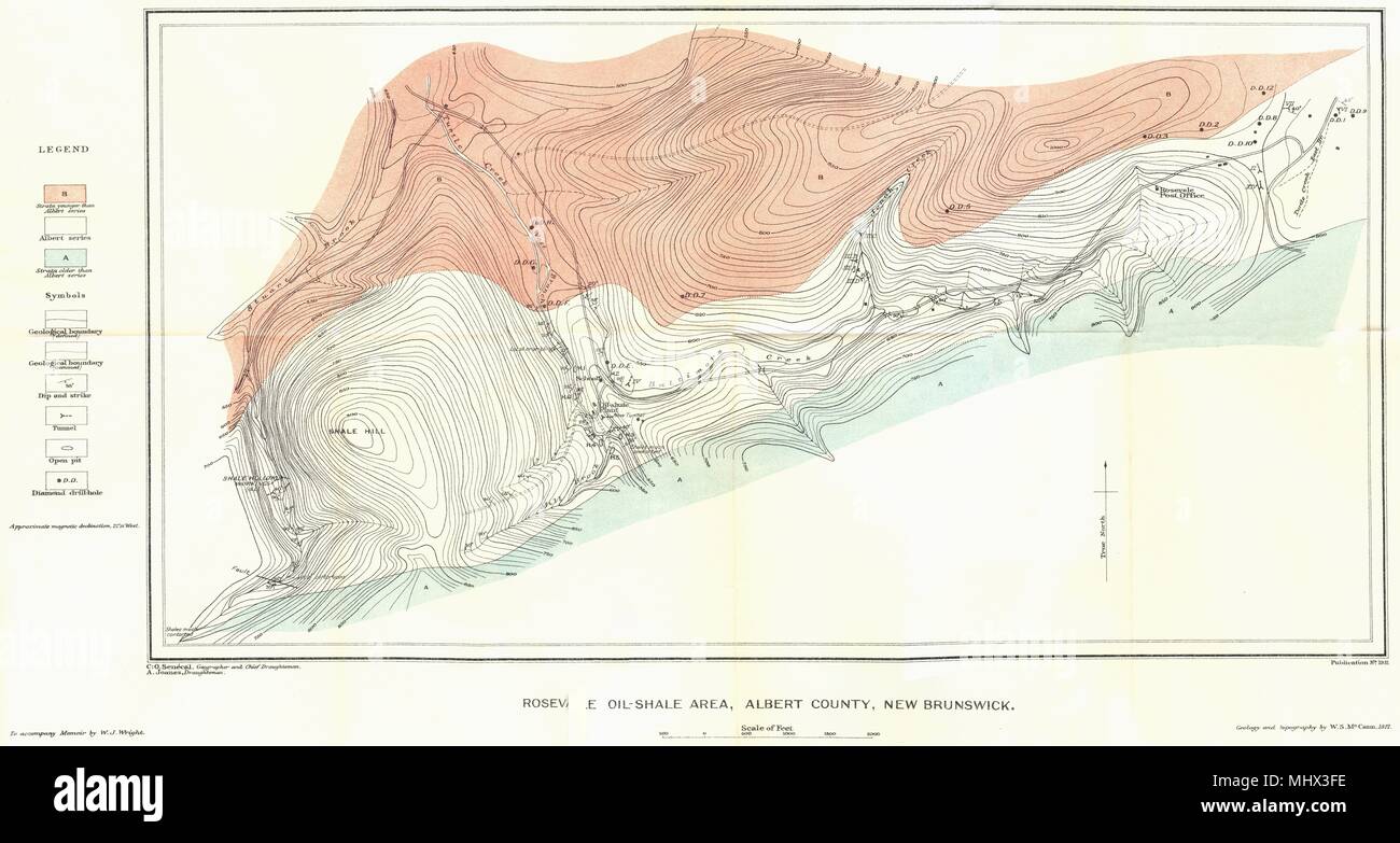 In Canada. Rosevale scisti bituminosi zona Albert county New Brunswick. Geological 1922 mappa Foto Stock