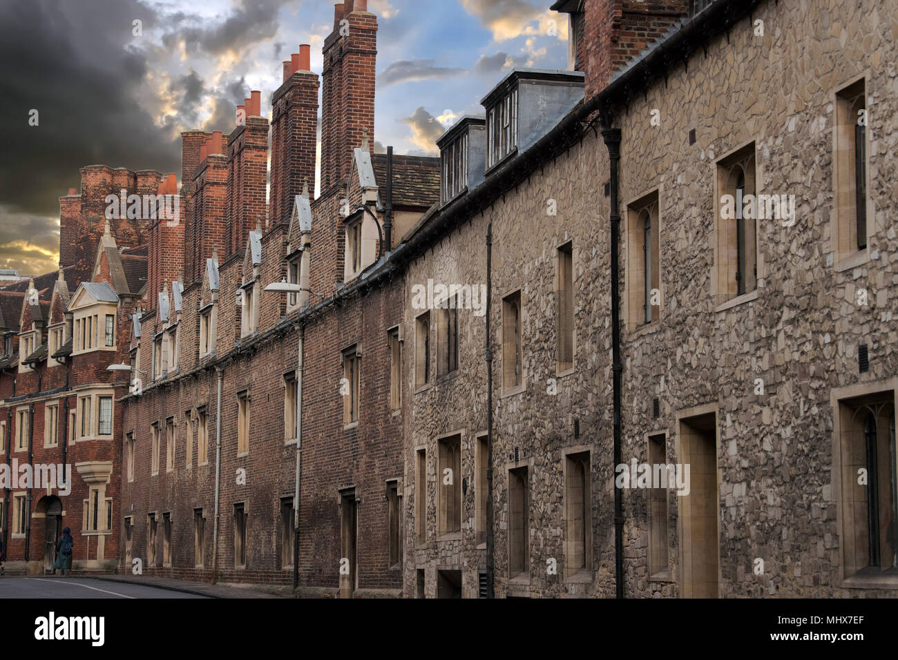 Cambridge street old red case di mattoni e tetti Foto Stock