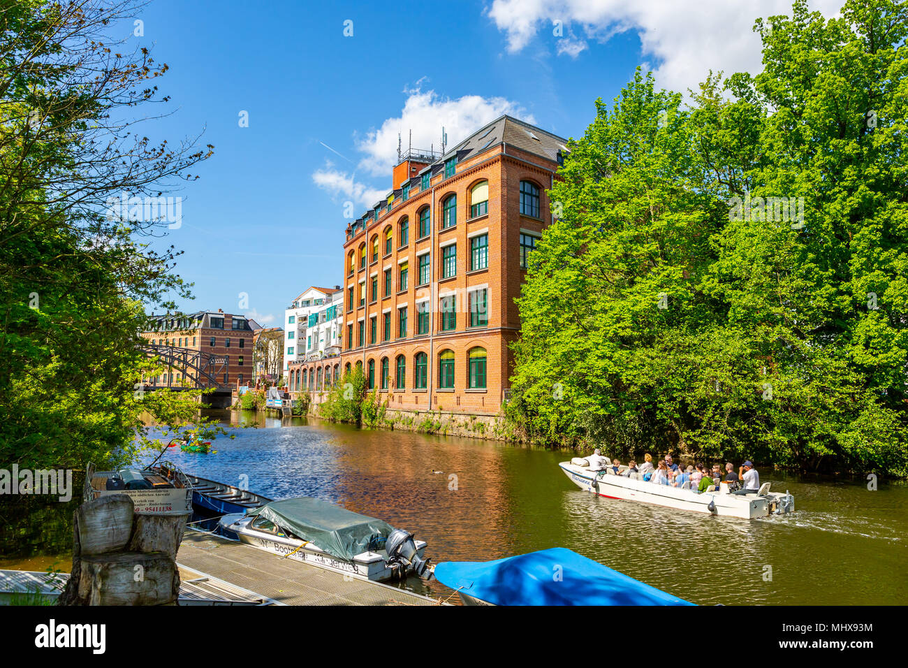 LEIPZIG, Germania - circa marzo, 2018: La Karl-Heine-Kanal della città di Lipsia in Germania Foto Stock