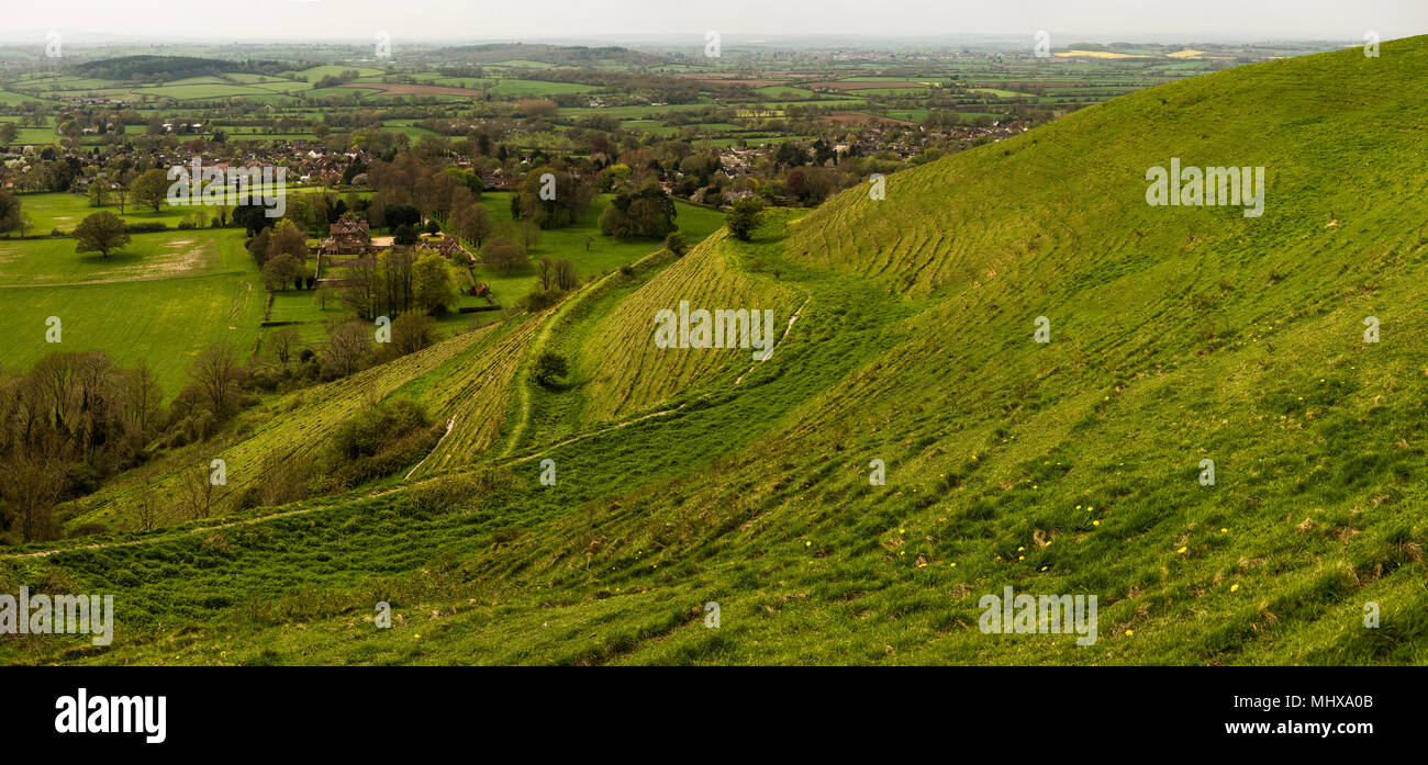 Hambledon Hill Iron Age Fort collina vicino Blandford Forum in Dorset, Regno Unito Foto Stock