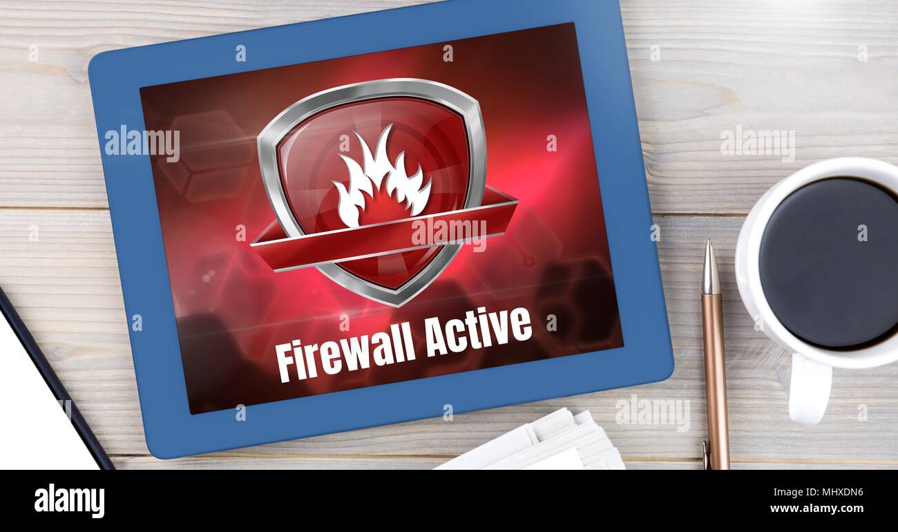 Firewall di protezione attiva icona sul tablet Foto Stock