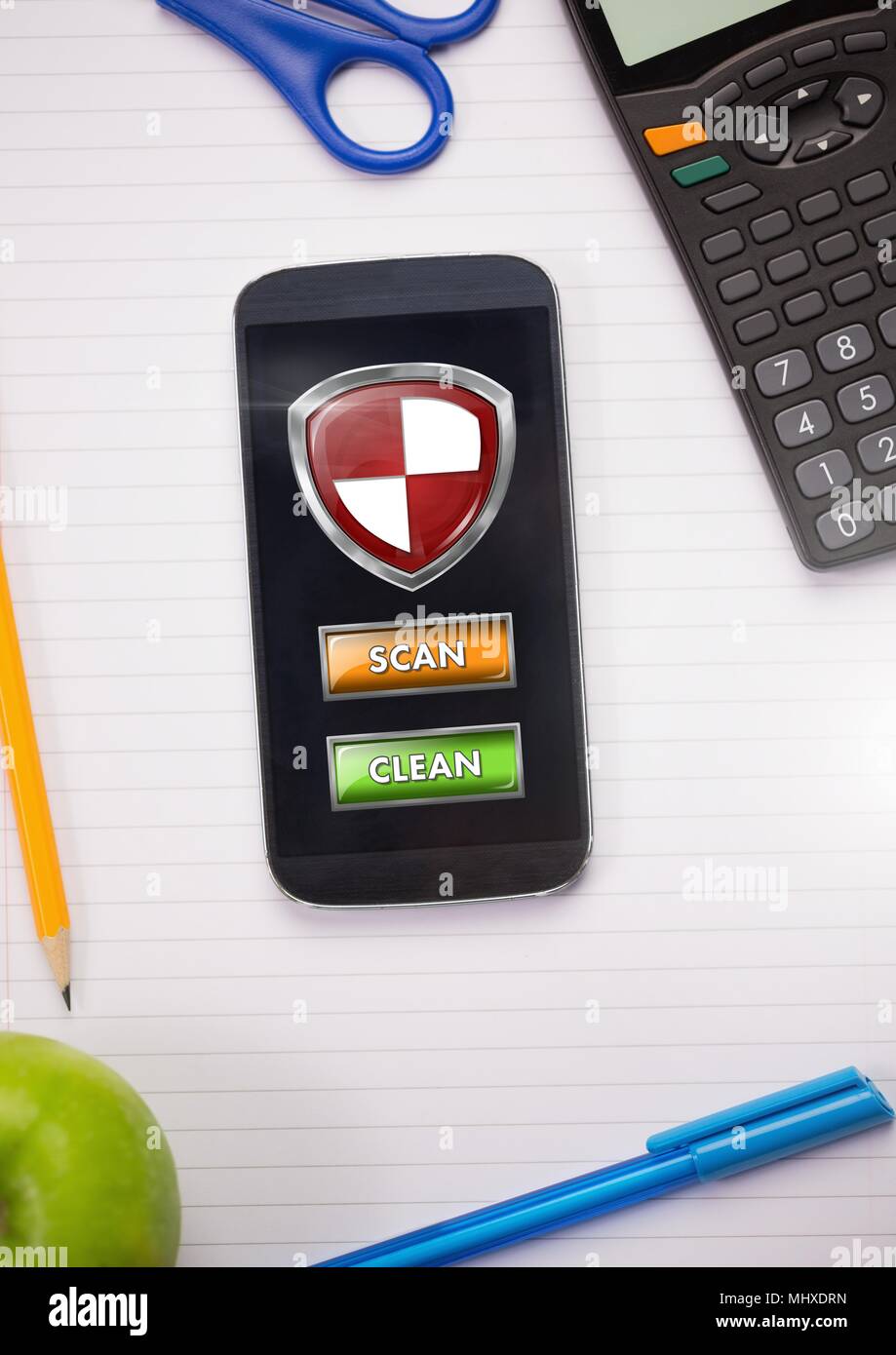 Protezione antivirus scudo di protezione sul telefono la scansione Foto Stock