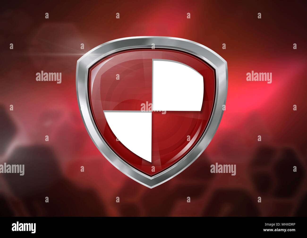 Protezione antivirus protezione icona dello scudo e rosso sfondo sfocato Foto Stock