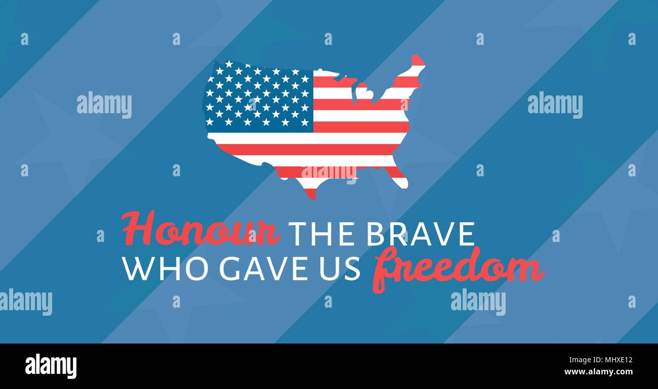Il memorial day messaggio con bandiera americana paese forma a strisce e sfondo blu Foto Stock