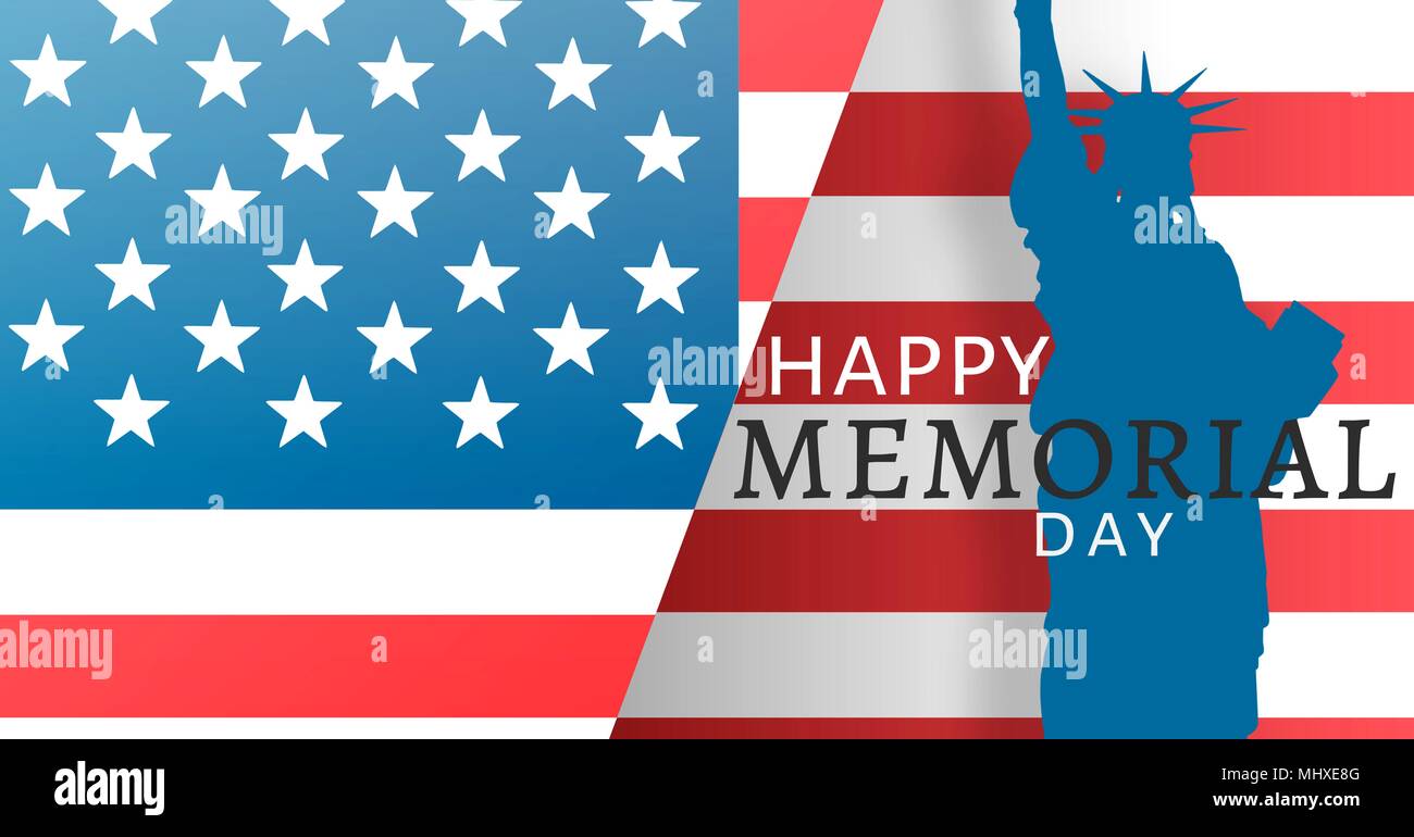 Il memorial day messaggio con bandiera americana e la statua della libertà sullo sfondo Foto Stock