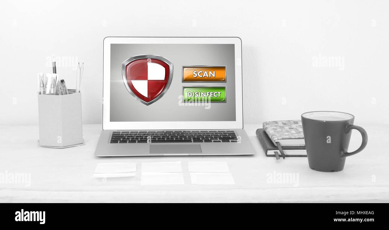 Protezione antivirus scudo di protezione sul computer portatile Foto Stock