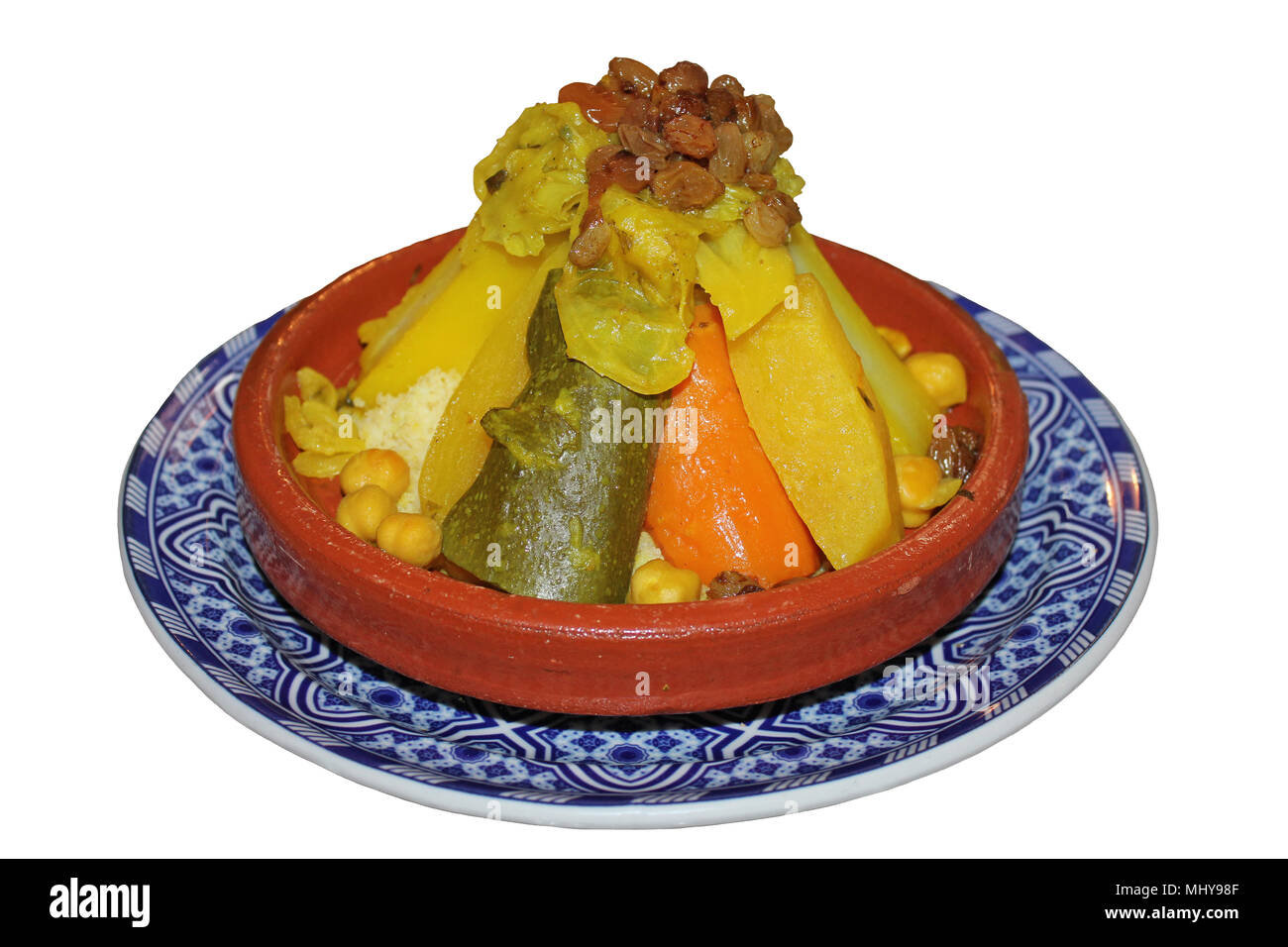 Marocchino Tagine vegetale isolato su bianco Foto Stock