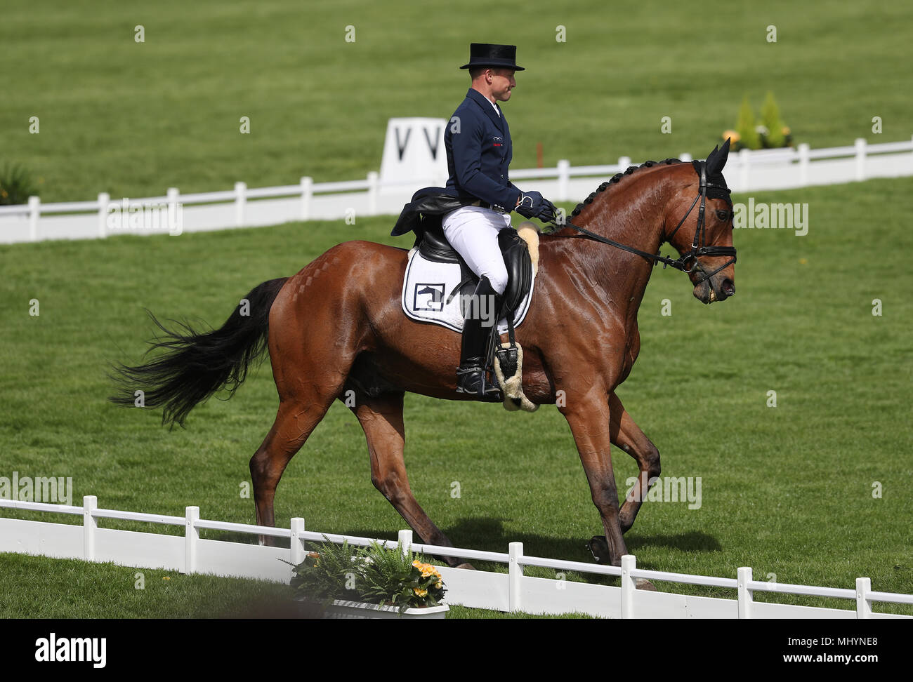 Michael Jung con La Biosthetique Sam durante il giorno due della Mitsubishi Motors Badminton Horse Trials a Badminton station wagon, nel Gloucestershire. Stampa foto di associazione. Picture Data: giovedì 3 maggio 2018. Vedere PA storia Badminton equestre. Foto di credito dovrebbe leggere: David Davies/PA FILO Foto Stock