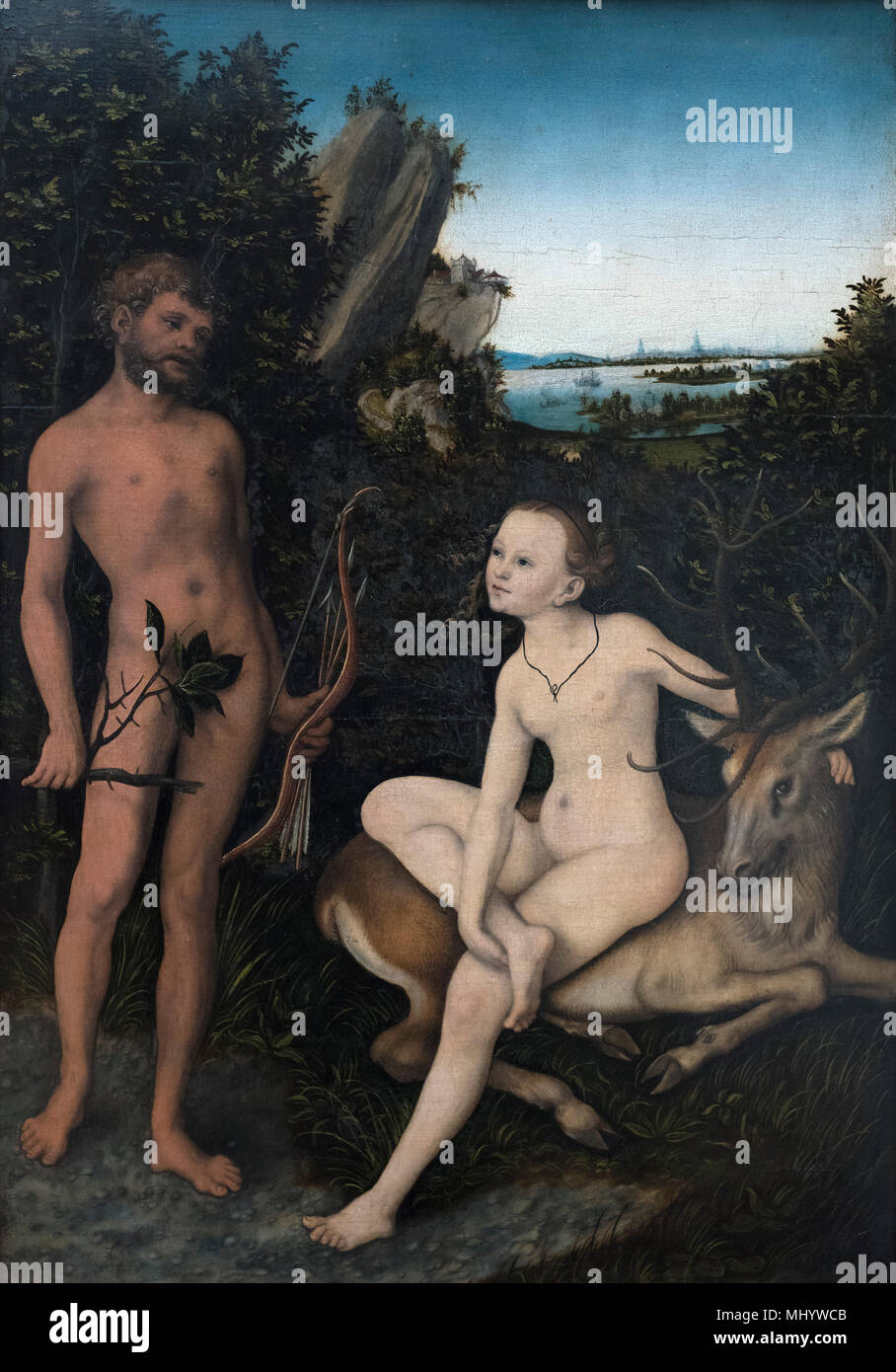 Lucas Cranach il Vecchio (1472-1553), Apollo e Diana in un paesaggio boscoso, 1530. Apoll und Diana in waldiger Landschaft. Foto Stock