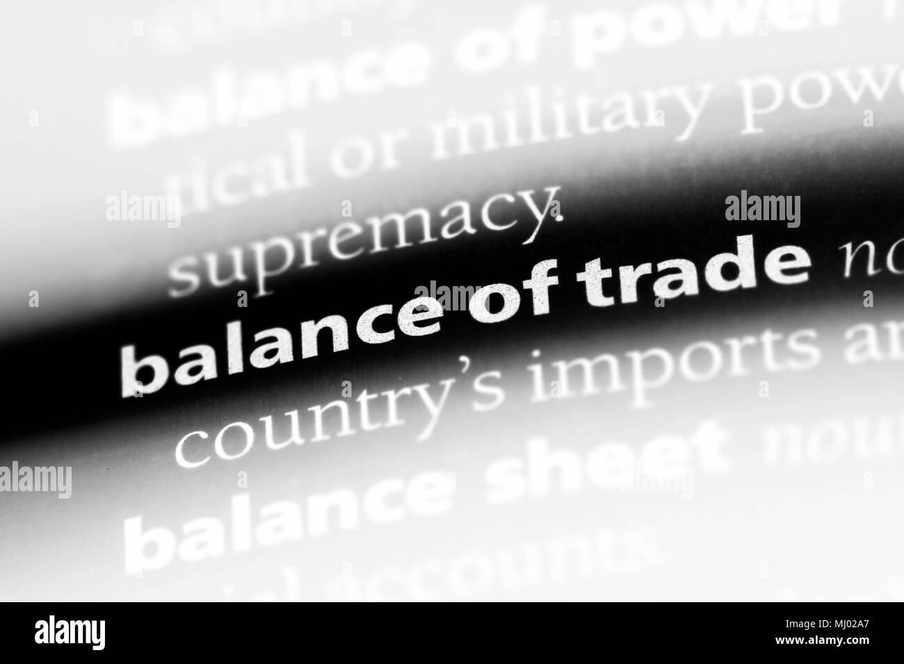 Il saldo della bilancia commerciale parola in un dizionario. Bilanciamento  del concetto di commercio Foto stock - Alamy