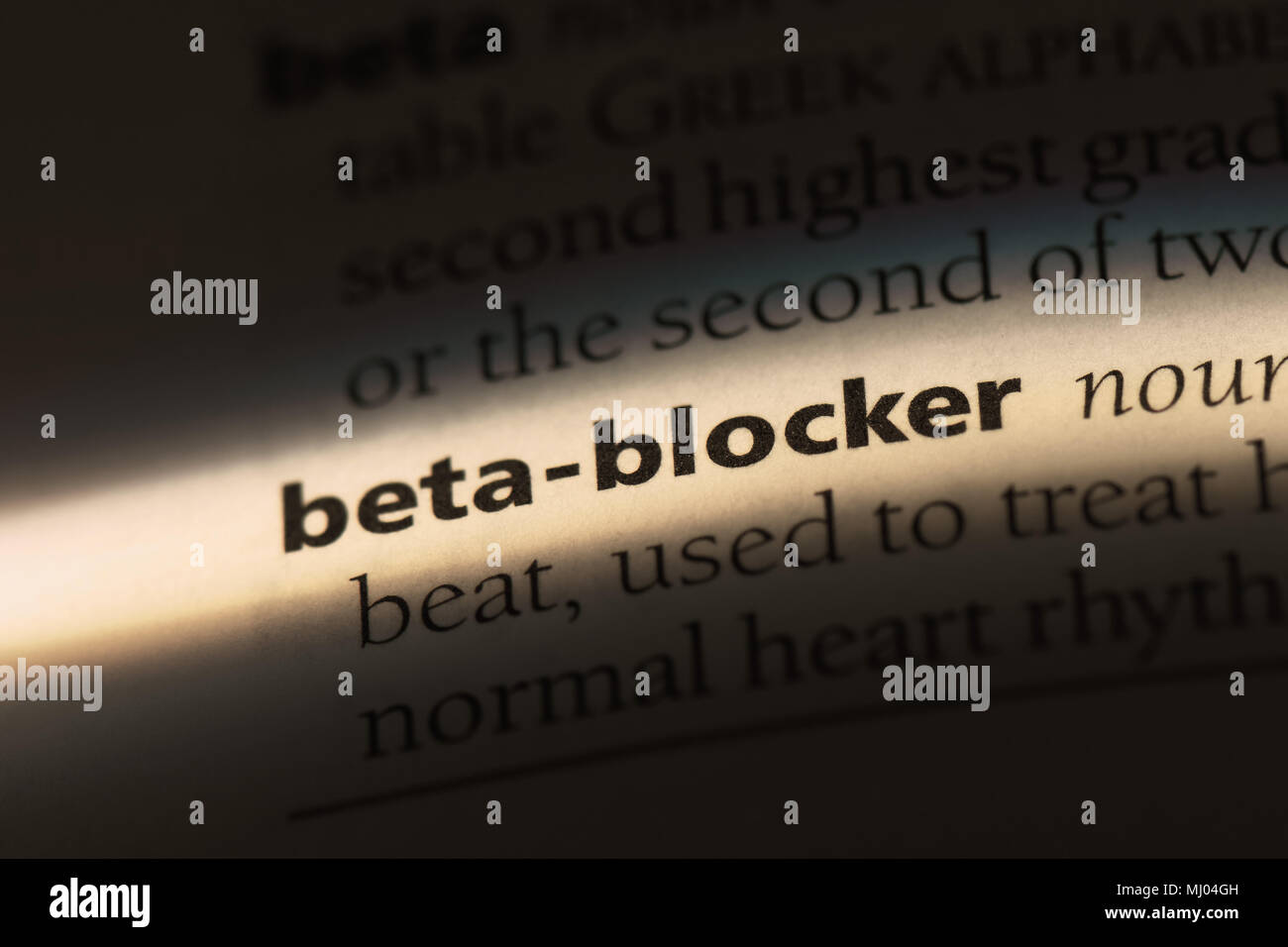 Beta-bloccante parola in un dizionario. beta-bloccante concetto. Foto Stock