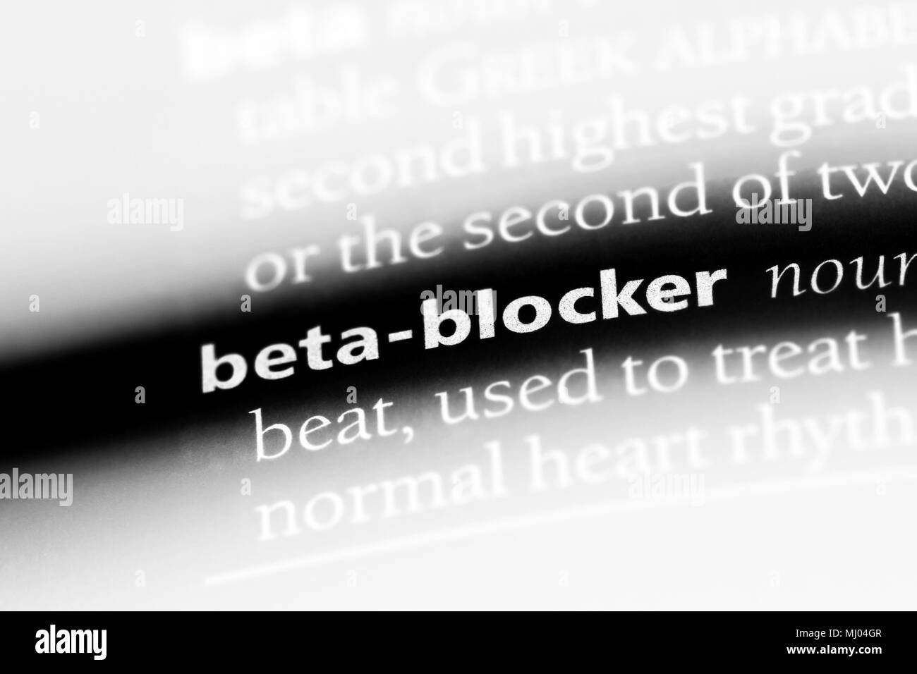 Beta-bloccante parola in un dizionario. beta-bloccante concetto. Foto Stock