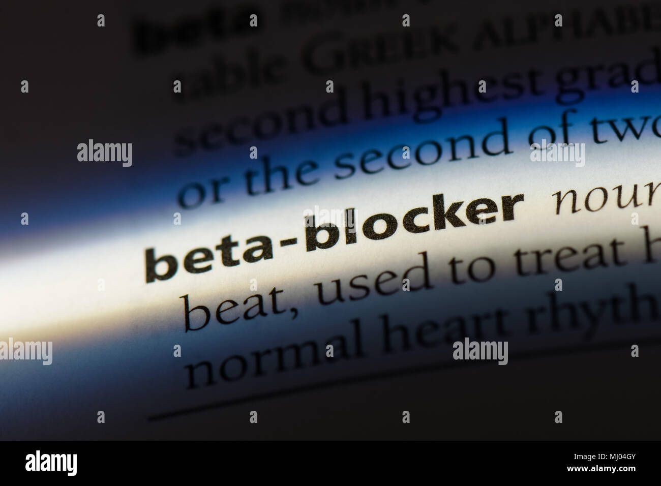Beta-bloccante parola in un dizionario. beta-bloccante concetto. Foto Stock