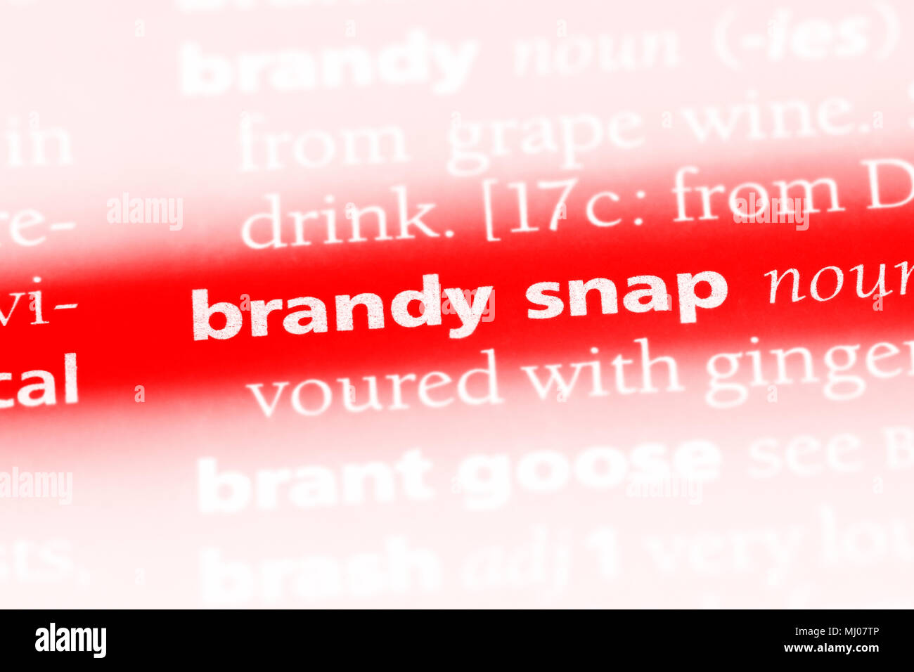 Il brandy snap parola in un dizionario. brandy concetto elastico. Foto Stock