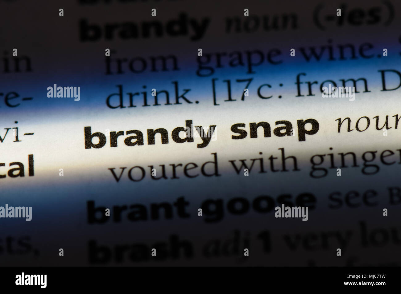 Il brandy snap parola in un dizionario. brandy concetto elastico. Foto Stock