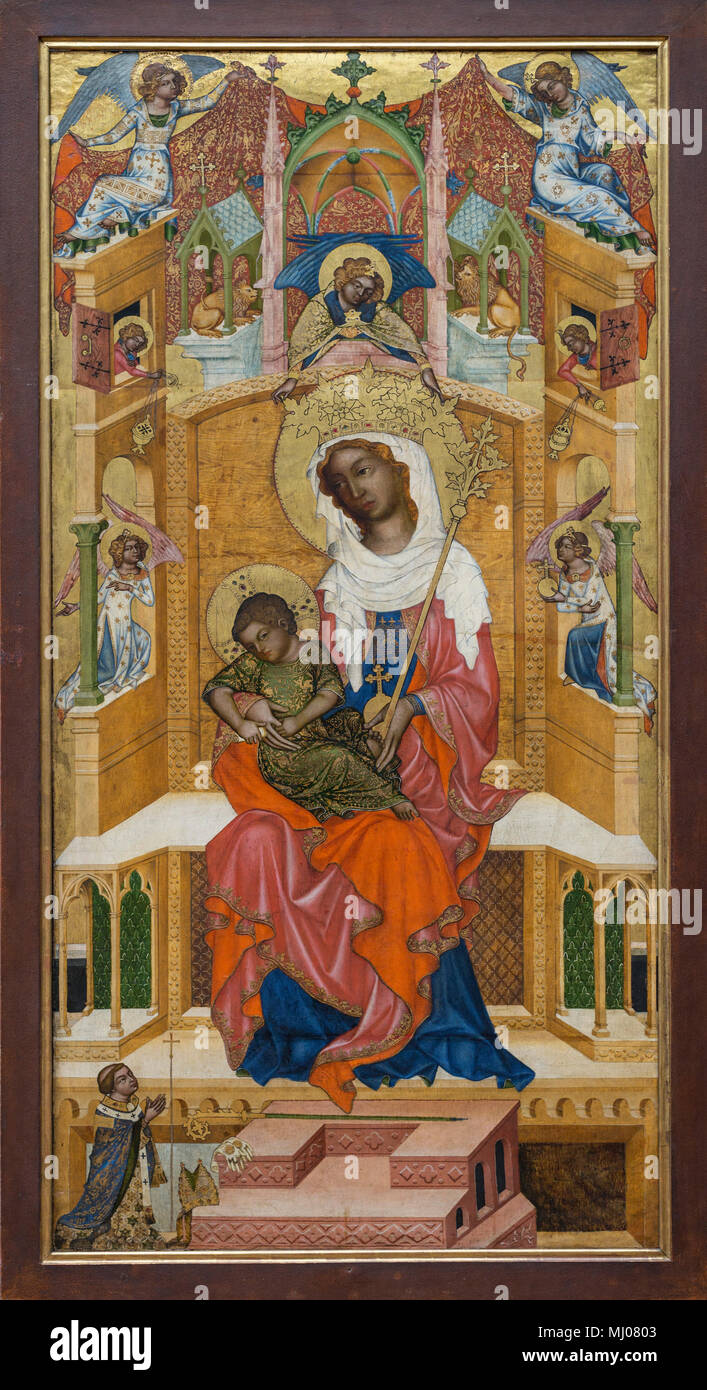 Bohemian Master (ca.1340/50), la Madonna in Trono di Kłodzko con il bambino (Glatzer Madonna). Thronende Maria mit dem tipo. Foto Stock