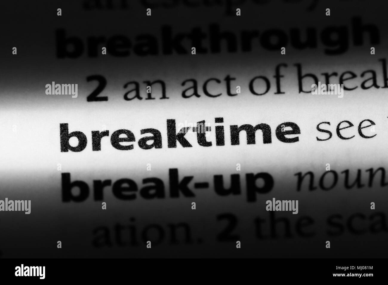 Breaktime parola in un dizionario. breaktime concetto. Foto Stock