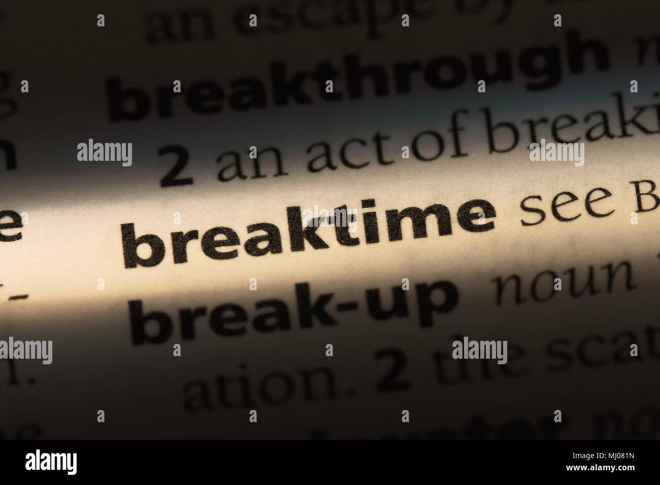 Breaktime parola in un dizionario. breaktime concetto. Foto Stock