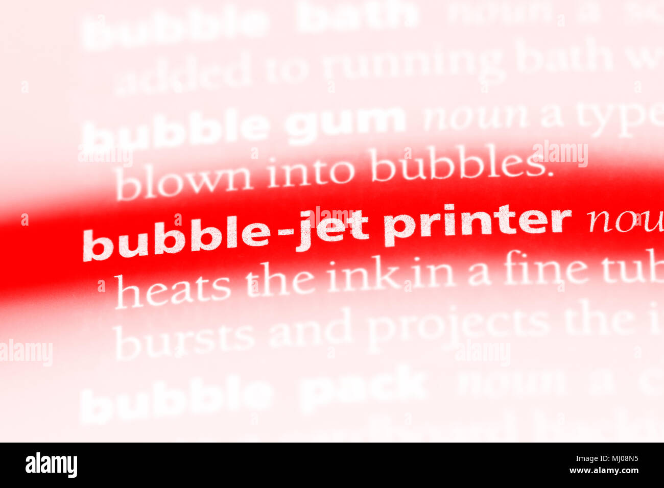Stampante a getto di bolle di parola in un dizionario. stampante a getto di bolle di concetto. Foto Stock