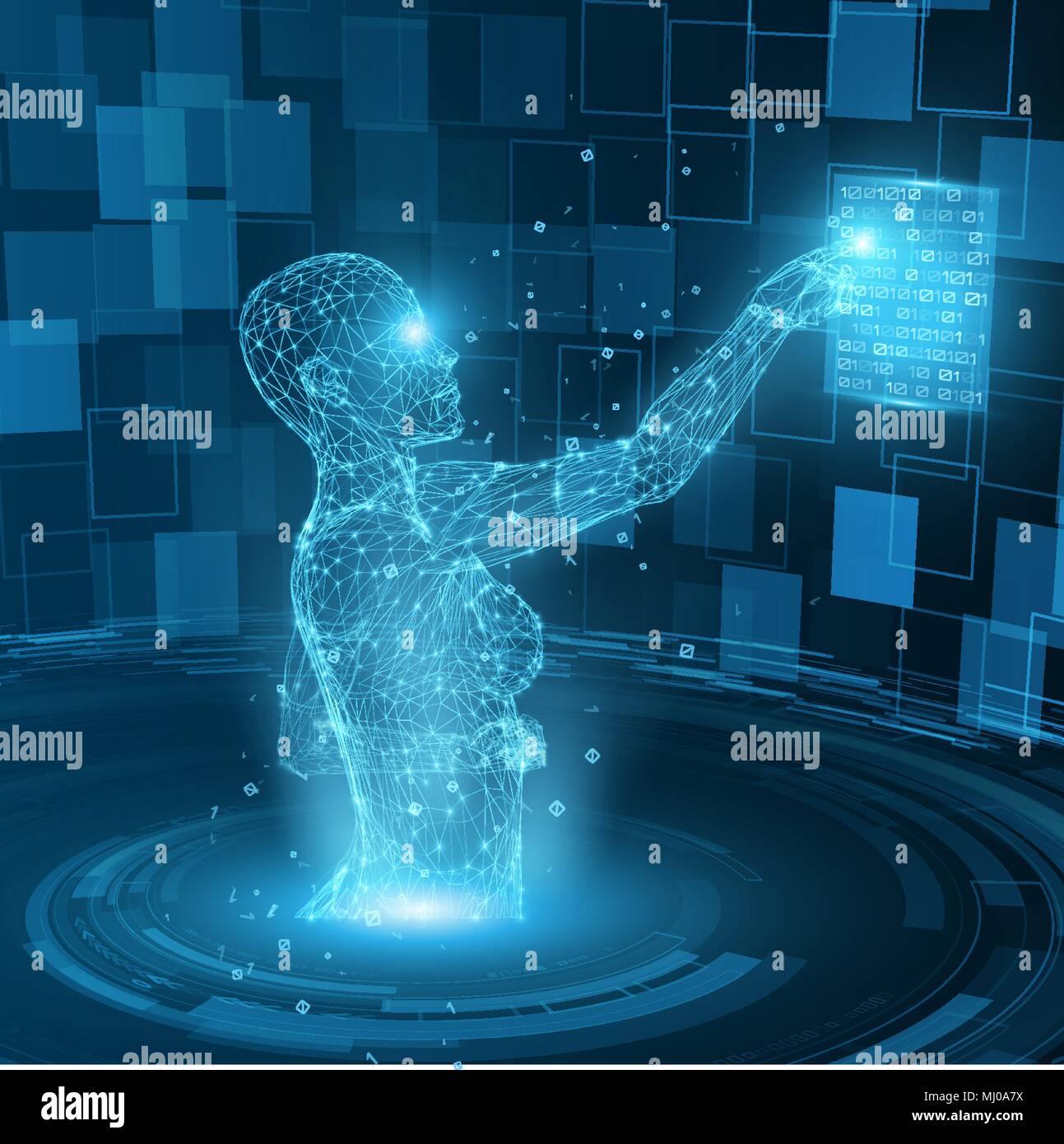 Bassa poligonale carattere femminile in uno spazio virtuale. Illustrazione Vettoriale