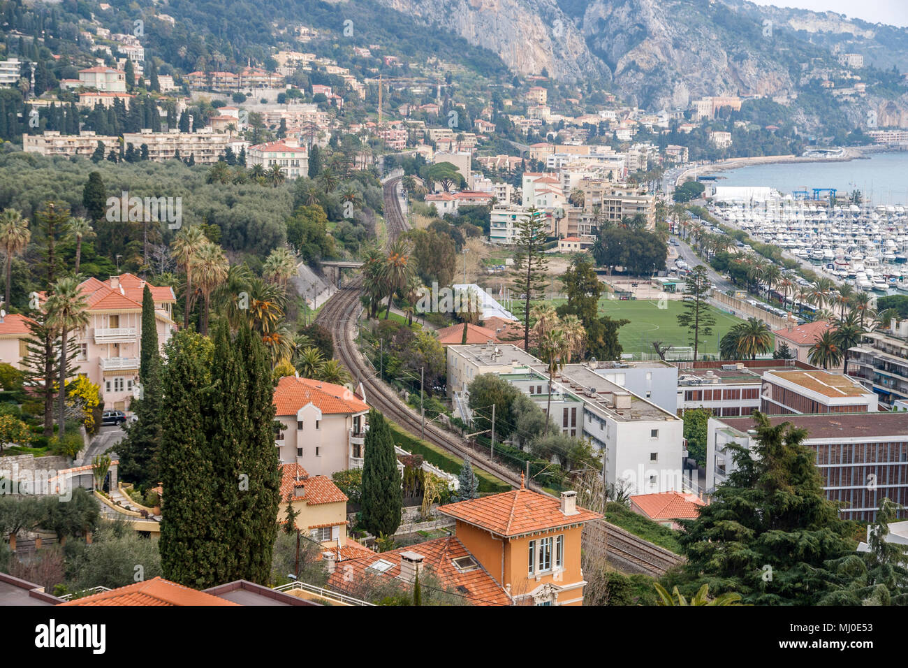 Linea ferroviaria nel Garavan - Costa Azzurra Foto Stock