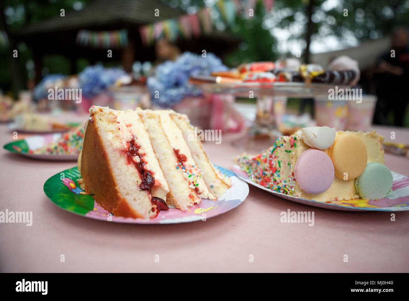 Deliziosa ricevimento di nozze candy bar dessert tavolo pieno con torte Foto Stock