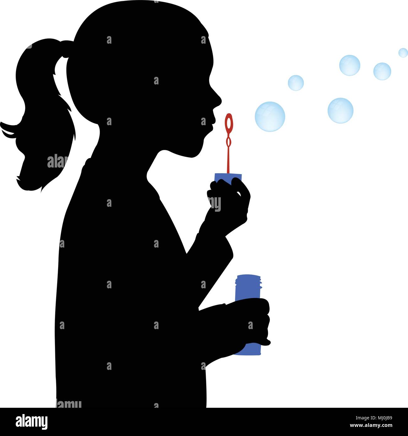 Bambina soffiando bolle di sapone silhouette - vettore Illustrazione Vettoriale
