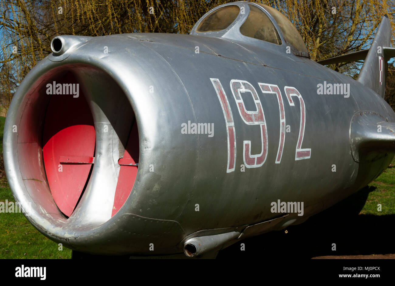 Mig-15 jet da combattimento, nel Norfolk e nel Suffolk Aviation Museum, Flixton, Suffolk, Regno Unito. Foto Stock