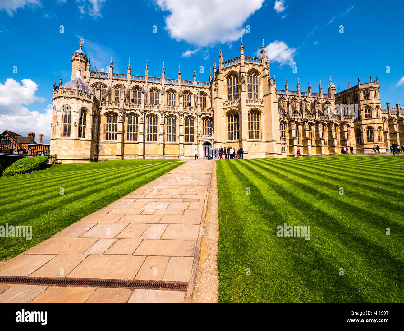 La Cappella di St Georges, ubicazione del Royal Wedding 2018, il Castello di Windsor, Windsor, Berkshire, Inghilterra, Regno Unito, GB. Foto Stock