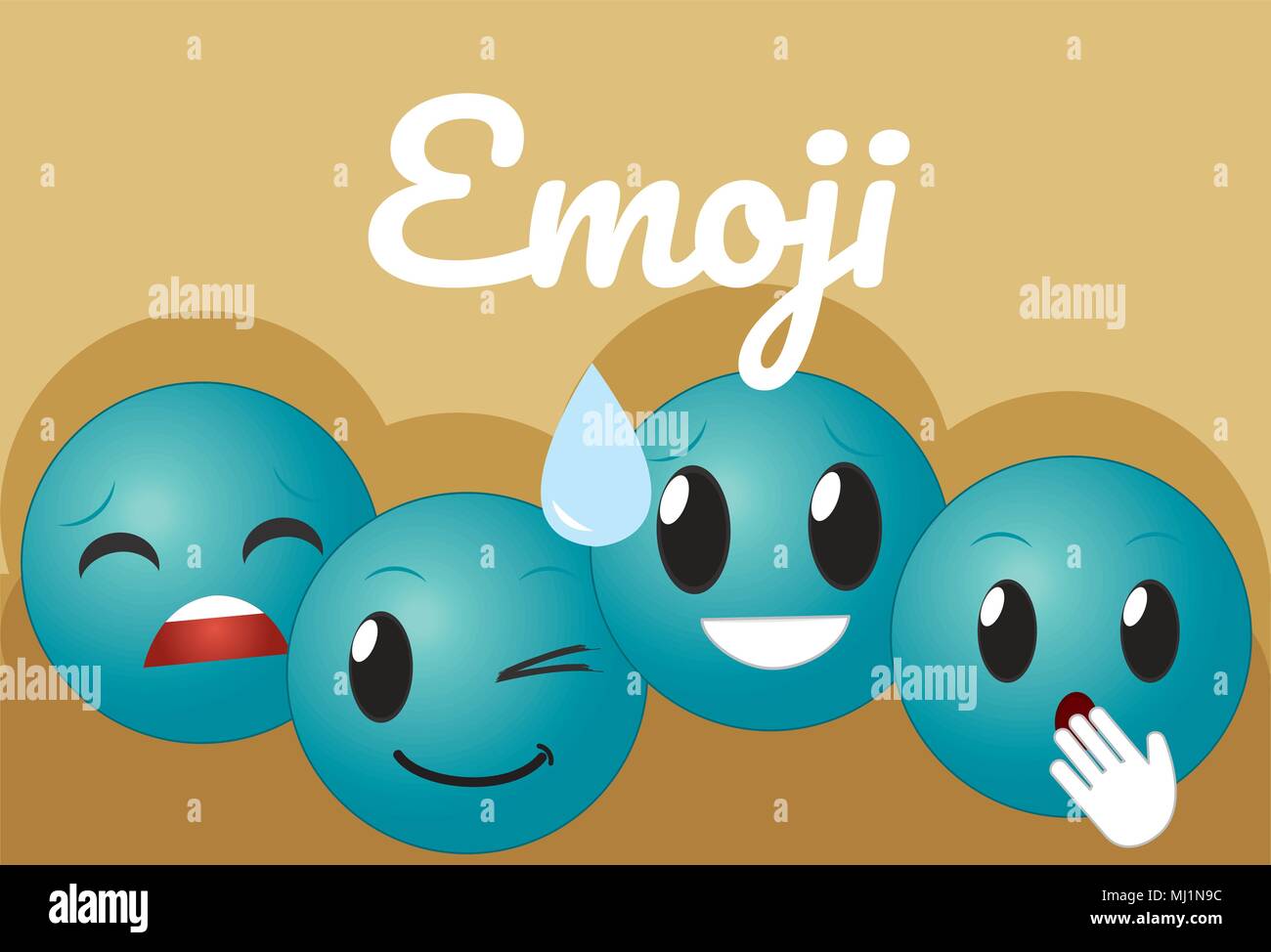 Carino round emojis cartoni animati Illustrazione Vettoriale