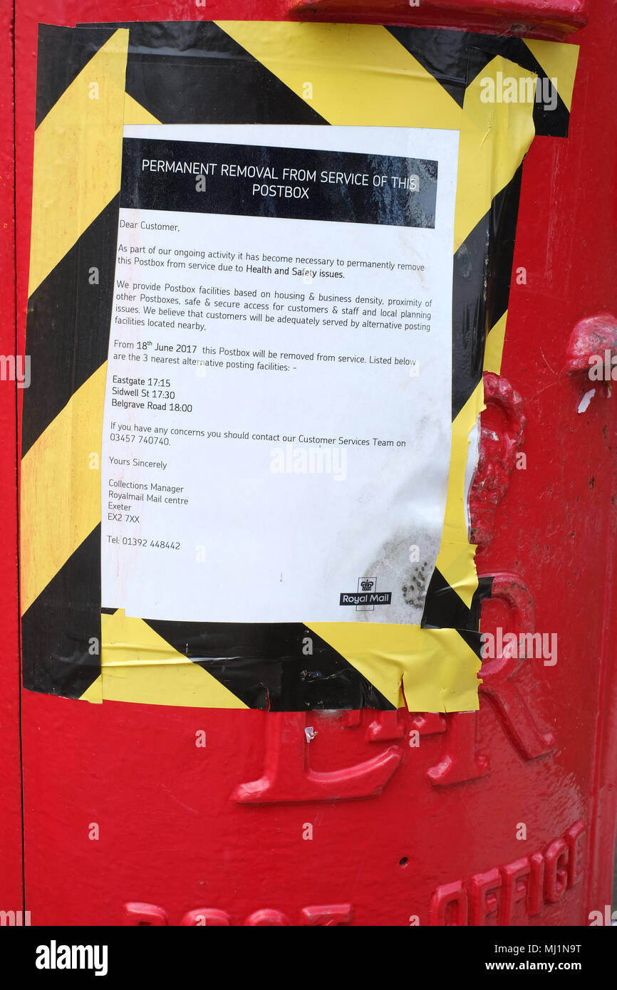 Maggio 2018 - Chiuso il Royal Mail red post box in Exeter, vicino a un sito per la riconversione. Foto Stock