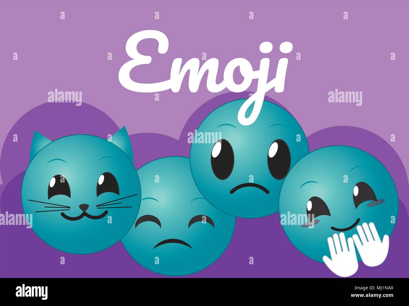 Carino round emojis cartoni animati Illustrazione Vettoriale