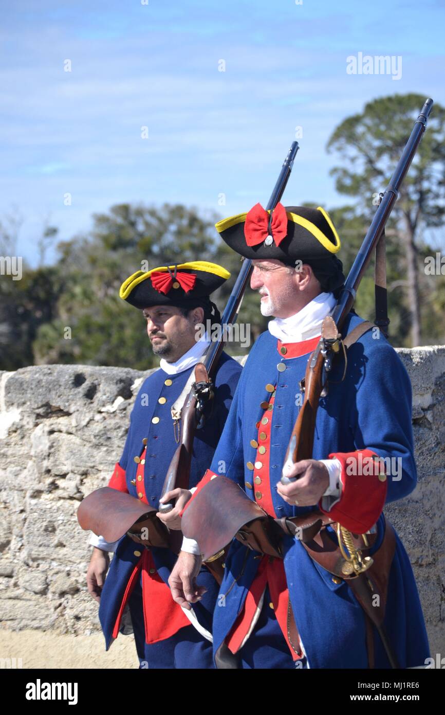 Castillo de San Marcos - rievocazione del solider spagnolo Foto Stock