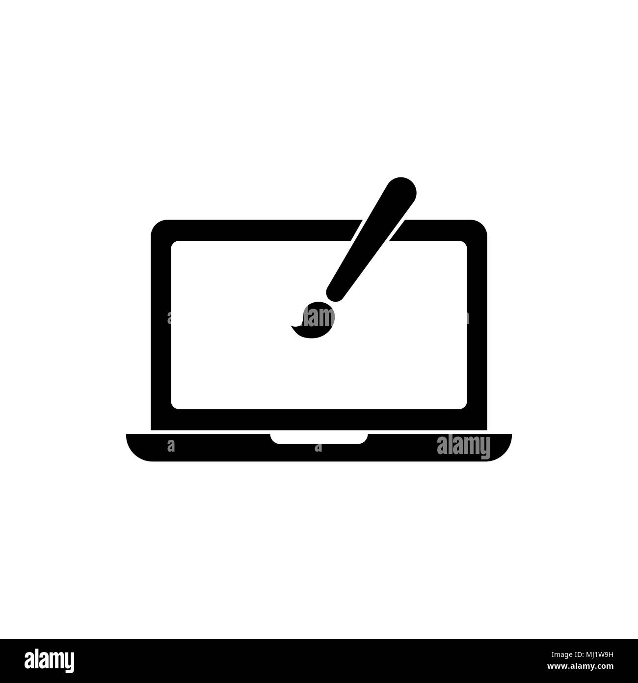 Web design icona in stile appartamento. Simbolo di design isolato su sfondo bianco. Semplice portatile con spazzola icona astratta in nero. Illustrazione Vettoriale per gr Illustrazione Vettoriale