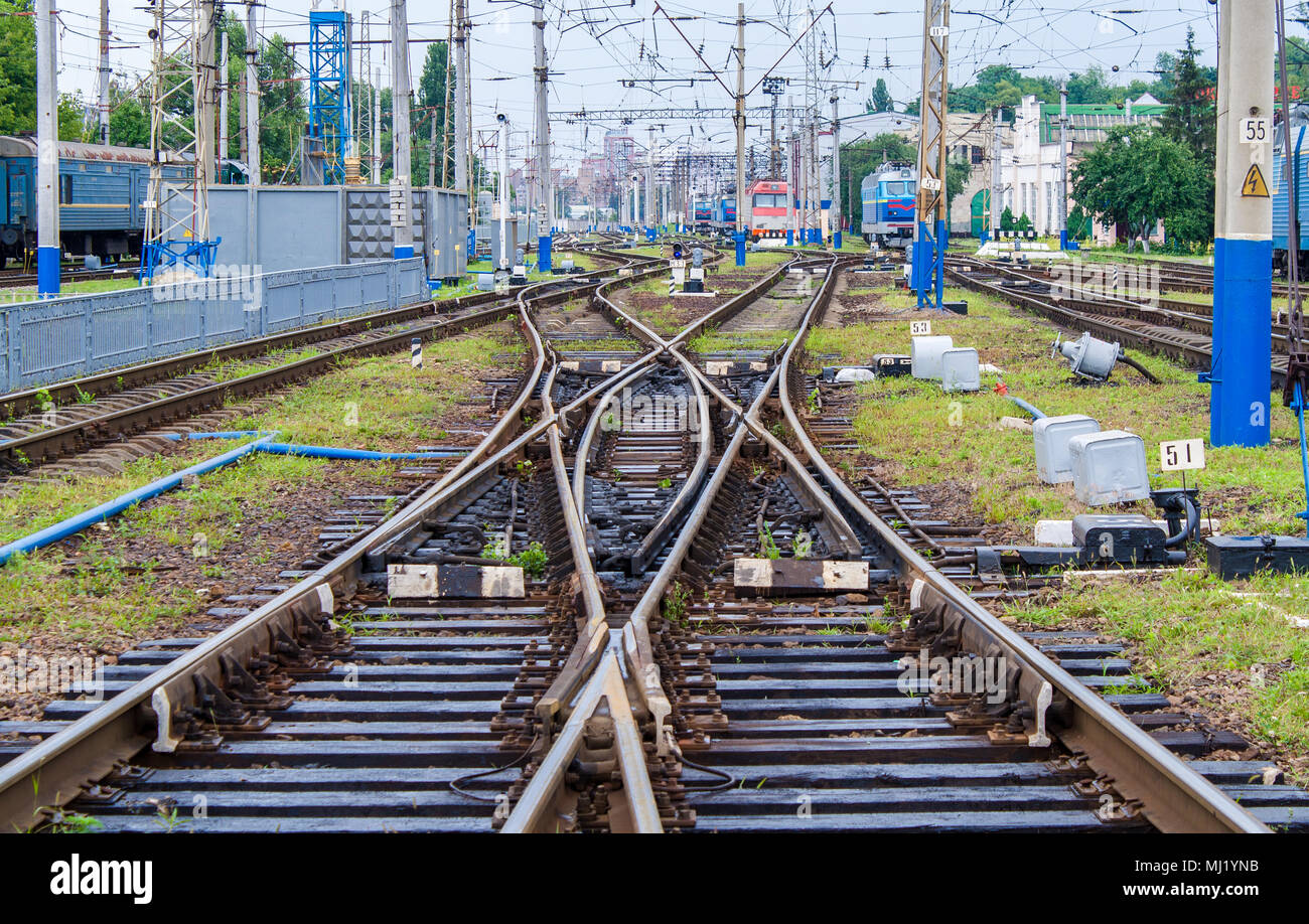 Doppio interruttore di slittamento a Kiev passeggero stazione ferroviaria, Ucraina Foto Stock