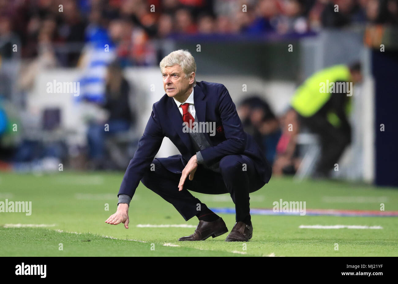 Arsenal manager Arsene Wenger sul perimetro durante la UEFA Europa League, Semi Finale, la seconda gamba a Wanda Metropolitano, Madrid. Stampa foto di associazione. Picture Data: giovedì 3 maggio 2018. Vedere PA storia SOCCER atletico. Foto di credito dovrebbe leggere: Adam Davy/PA FILO Foto Stock