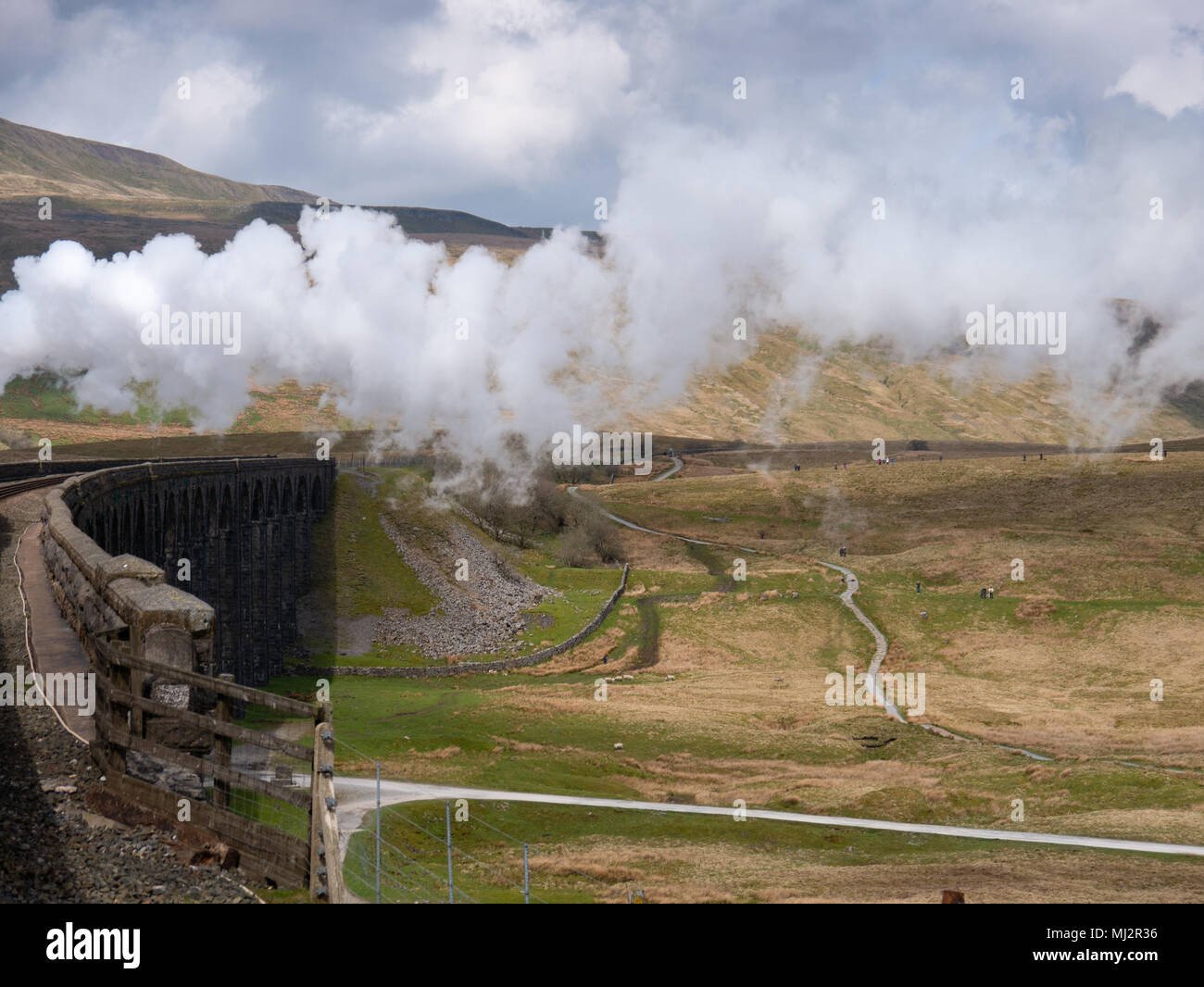 Treno a vapore, il Dalesman, 48151, Carnforth in Carlisle costa ovest linea che attraversa il viadotto Ribblehead, North Yorkshire Foto Stock