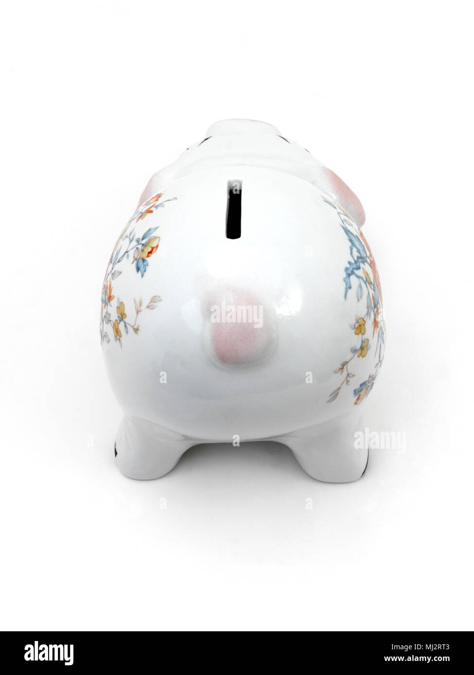 Torna a motivi floreali salvadanaio che mostra a gettoni Foto Stock