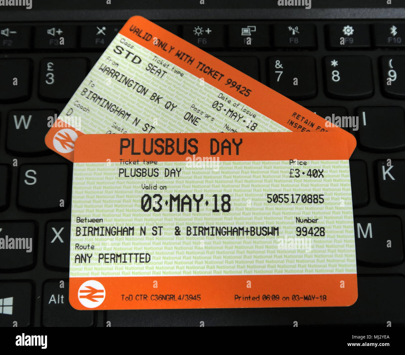 Plusbus biglietto ferroviario viaggi in autobus per Birmingham su WM viaggi, REGNO UNITO Foto Stock
