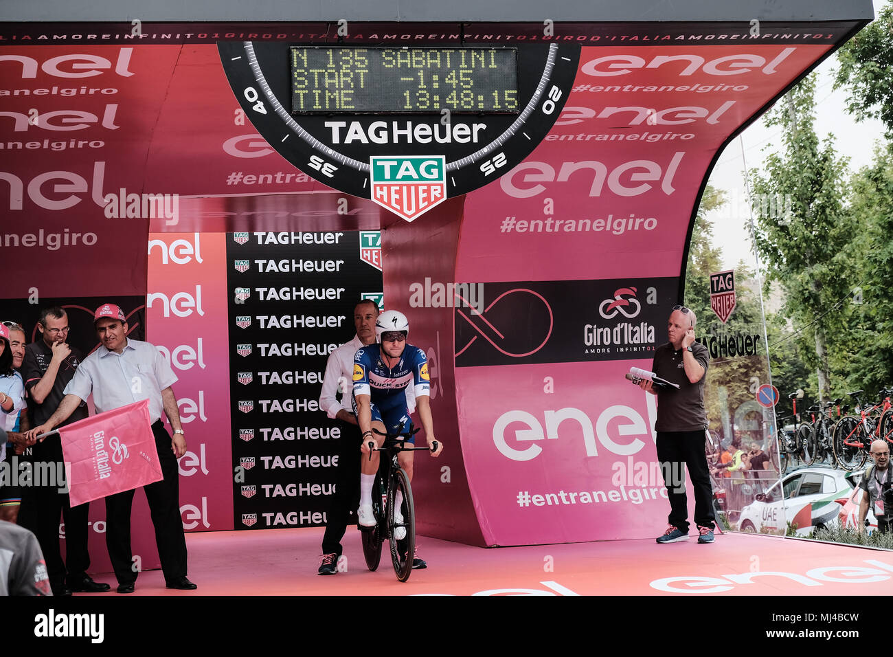 Gerusalemme, Israele. Il 4 maggio, 2018. Primo pilota per avviare, italiano Fabio Sabatini, delinea per la 9.7Km Gerusalemme Cronometro Individuale Fase 1. La 101st edizione del Giro d'Italia, la corsa rosa, inizia oggi a Gerusalemme, storia essendo realizzato con il primo Grand Tour inizia al di fuori dell'Europa. Foto Stock