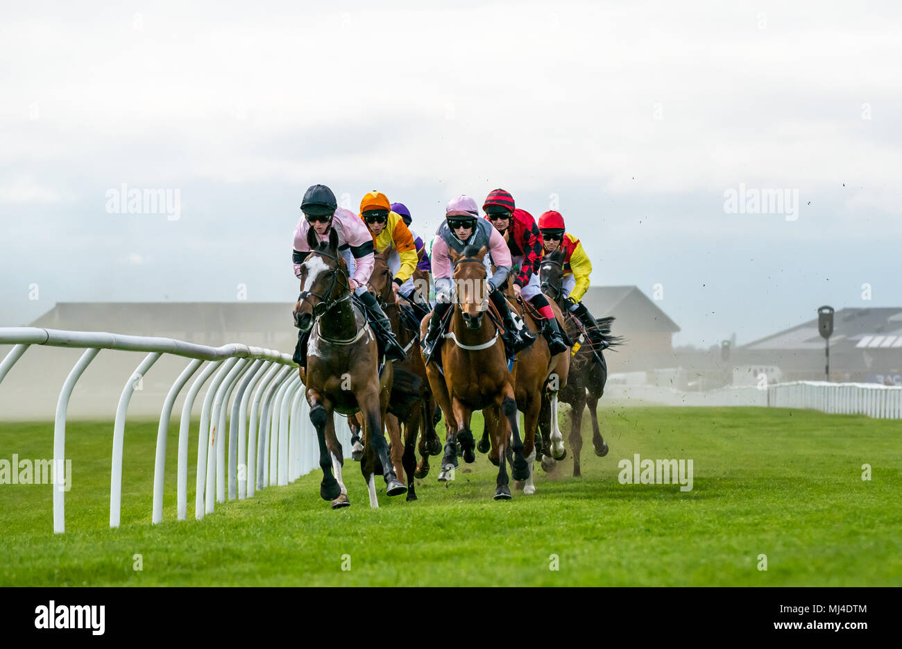 Musselburgh, Scozia, 4 maggio 2018. Musselburgh Race Course, Musselburgh, East Lothian, Scozia, Regno Unito. I cavalli da corsa il tuono del passato al pomeriggio flat racing si incontrano, il nucleo (Oil & Gas) Handicap Foto Stock