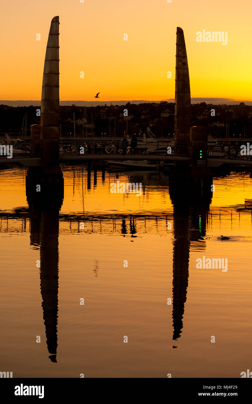 Il Harbour Bridge, Torquay al tramonto, DEVON REGNO UNITO Foto Stock