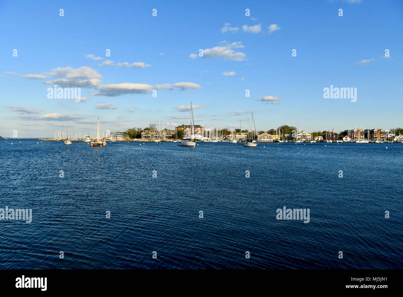 Vista della baia di Chesapeake da Annapolis Harbour, MD, Stati Uniti d'America Foto Stock