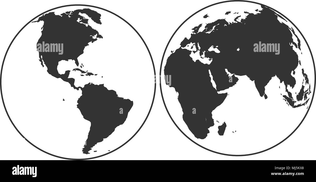 Set di pianeta Terra globi con silhouette di terra mappa sul fondo di acqua. 3D illustrazione vettoriale. Illustrazione Vettoriale