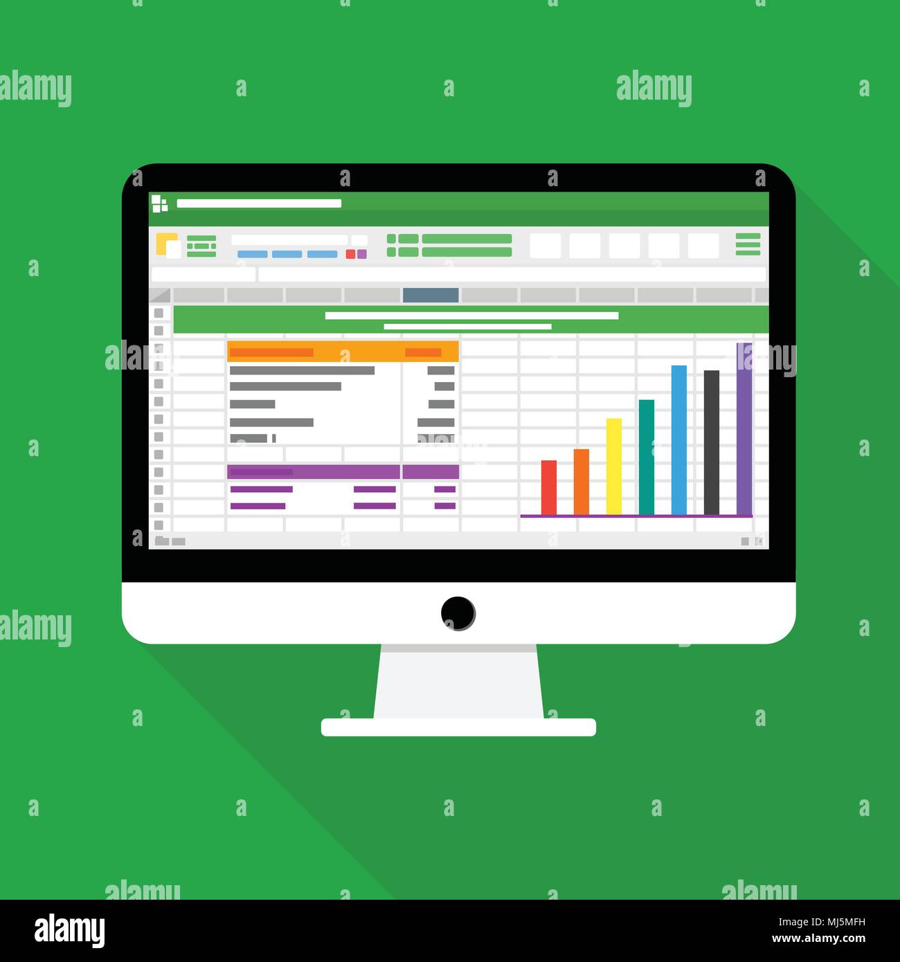 Foglio di calcolo Computer icona piatta. Financial Accounting Report concetto illustrazione vettoriale Illustrazione Vettoriale
