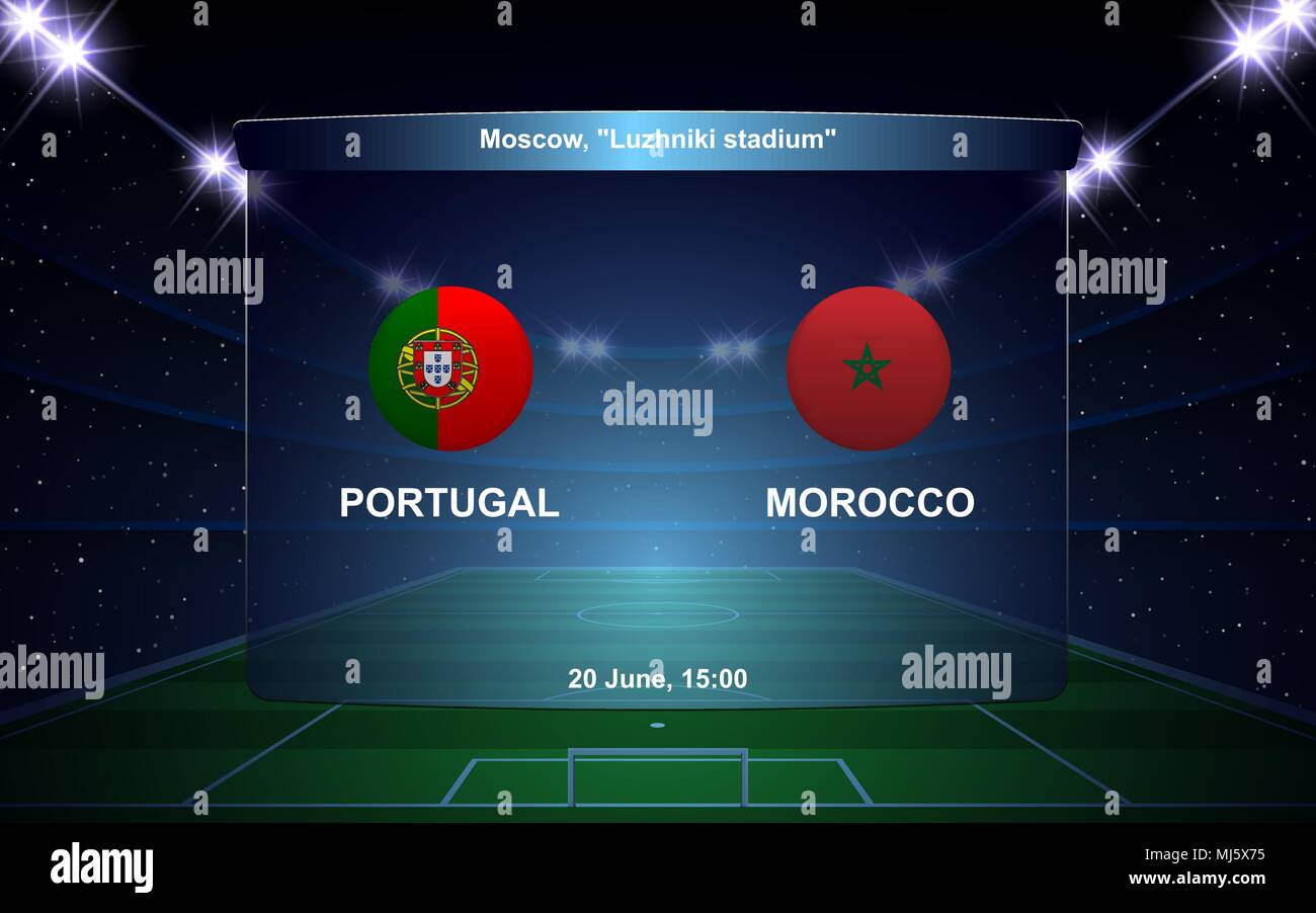 Portogallo vs Marocco football scoreboard grafica broadcast modello di calcio Illustrazione Vettoriale