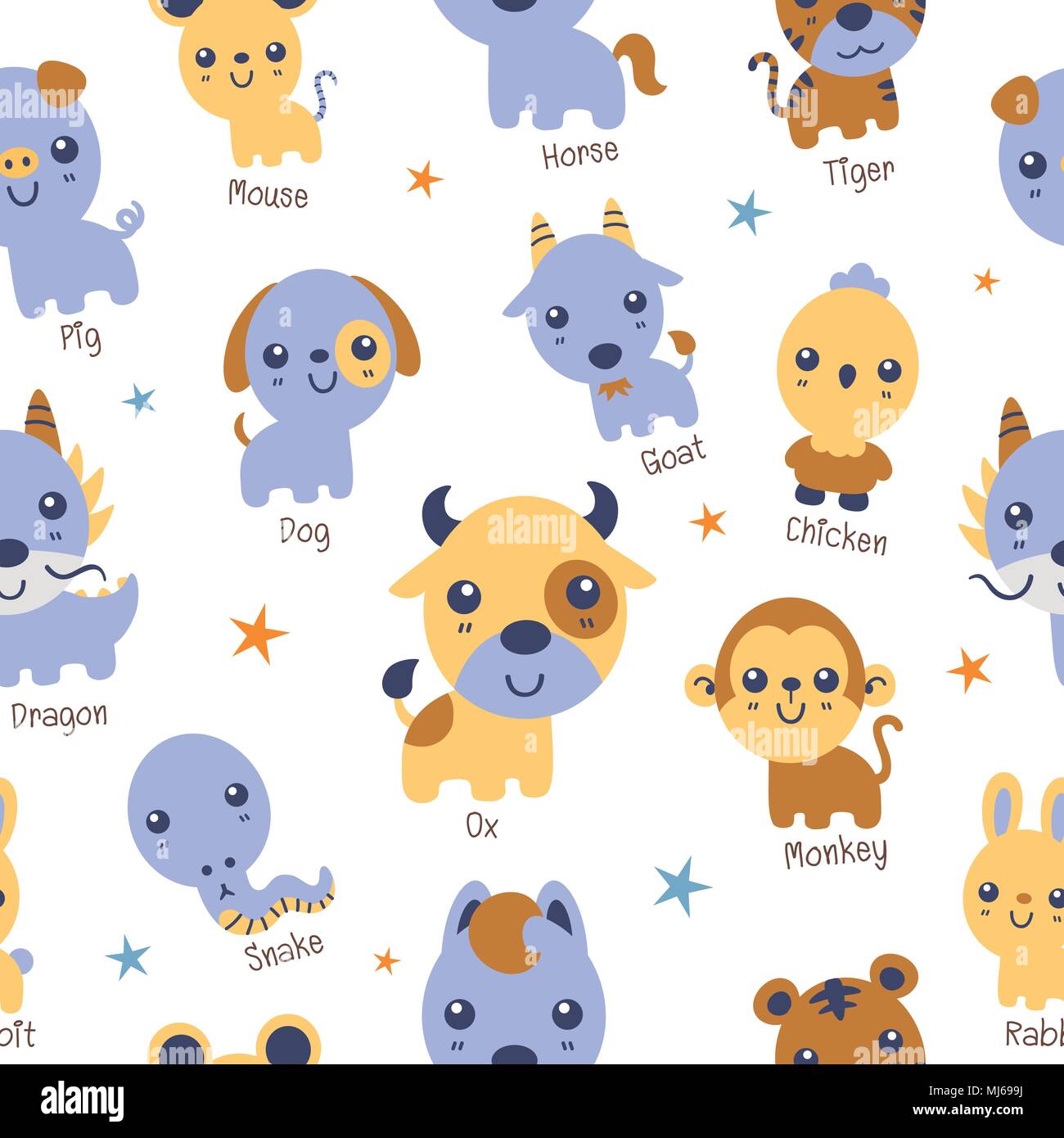 Illustrazione Vettoriale seamless pattern con Zodiaco Cinese Illustrazione Vettoriale